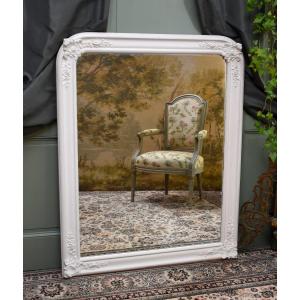 Miroir de Style Louis XV / Rocaille Laqué Blanc, Miroir de Cheminée, Epoque XIXème