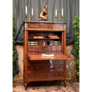 Secrétaire d'Epoque Louis XVI , Début Directoire, XVIIIème, Acajou Moucheté, Serrures Trèfles
