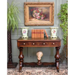 Console Anglaise en Acajou et Cuir, Epoque Fin XIXème, Angleterre