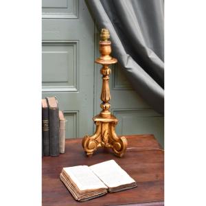 Louis XIV-style Gilded Wooden Tripod Lamp Base, Mid-20th Century