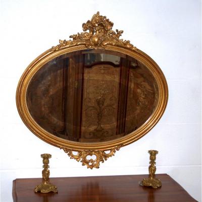 Mirror Oval Horizontal, Sequin, Louis XV Style, Gold