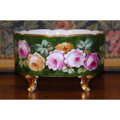 Cache Pot, Centerpiece, Hand Painted Limoges Procelaine