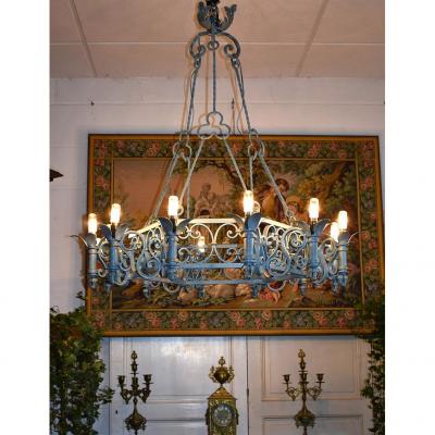 Large Wrought Iron Chandelier, 12 Lights, Neo Renaissance Style