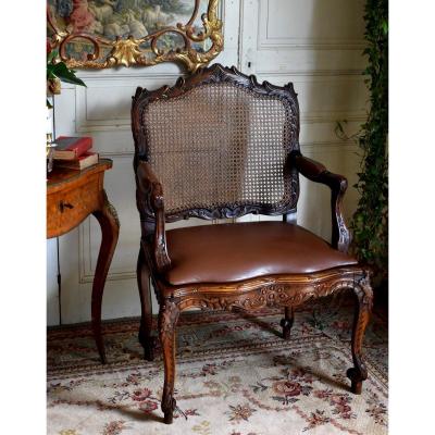 From  The Condé Museum Model, Large Cane Armchair In Louis XV Style, Office Armchair