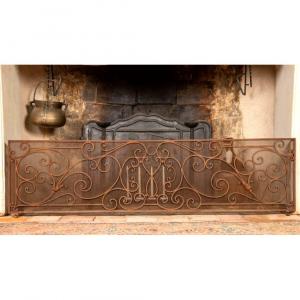 Large Wrought Iron Castle Fire Screen, Spark Screen, Grille, Circa 1900