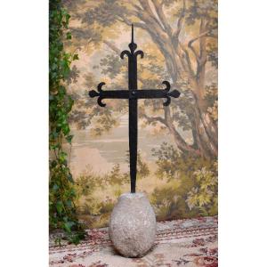 Rare Cross Of Crossroads In Wrought Iron, Epoque XVIII Eme