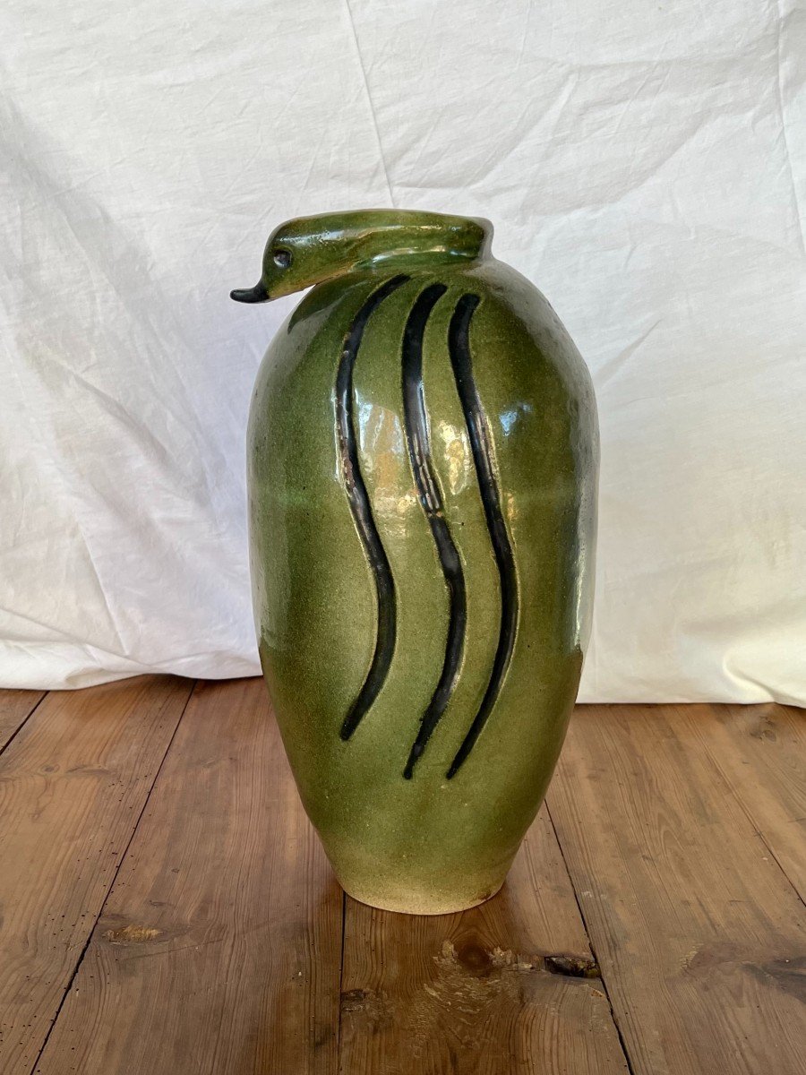 Vase En Céramique Signé Cath 