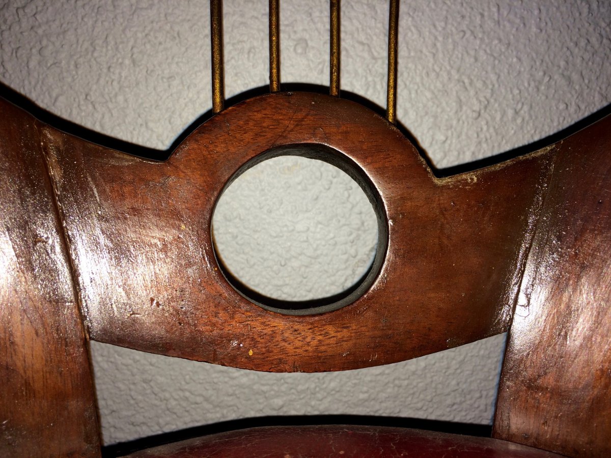 Rare Series Of 6 Mahogany Chairs, Lyre Back, German Work, Berlin Around 1815 -photo-1