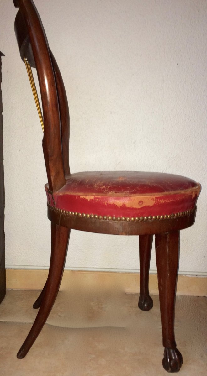 Rare Series Of 6 Mahogany Chairs, Lyre Back, German Work, Berlin Around 1815 -photo-4