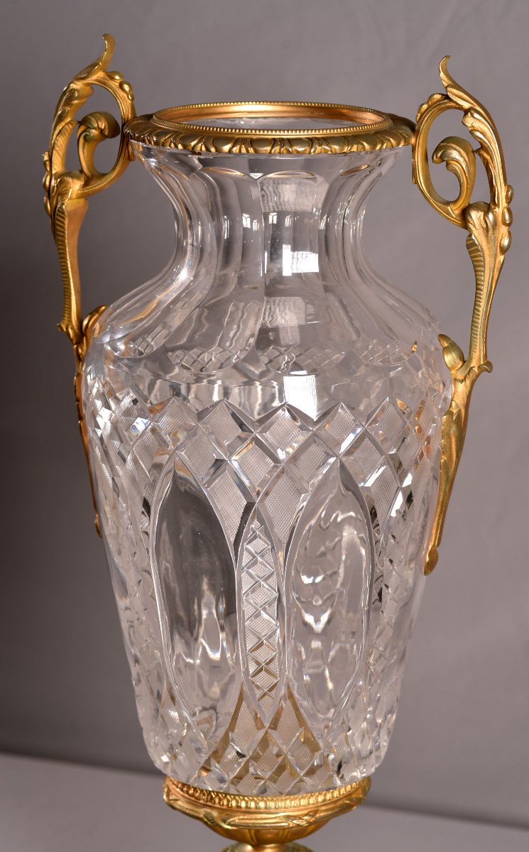 Imposing Crystal And Bronze Vase. 75cm.-photo-2