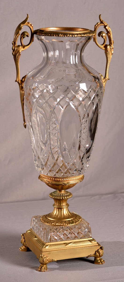 Imposing Crystal And Bronze Vase. 75cm.-photo-4