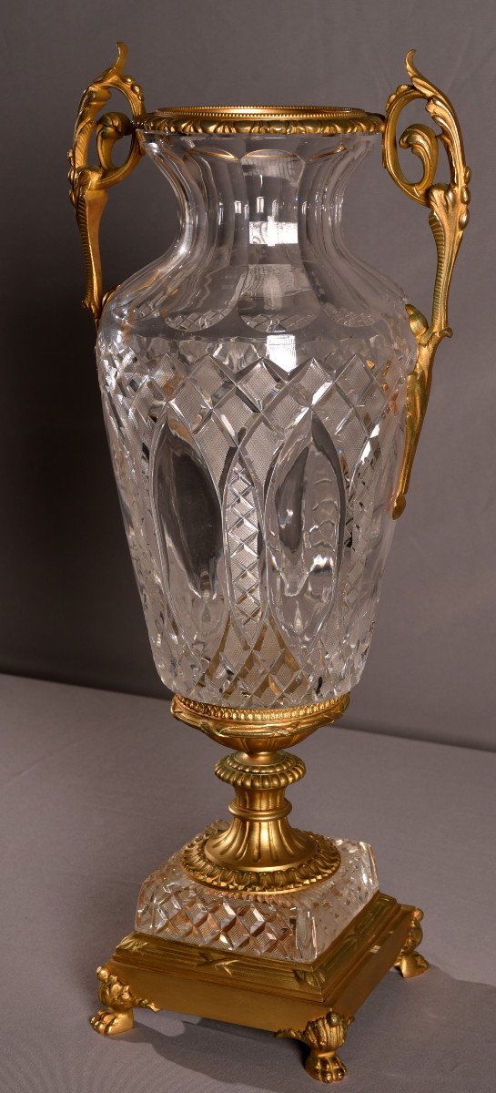 Imposing Crystal And Bronze Vase. 75cm.-photo-5