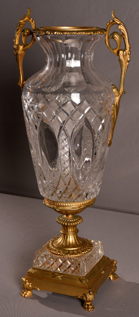 Imposing Crystal And Bronze Vase. 75cm.
