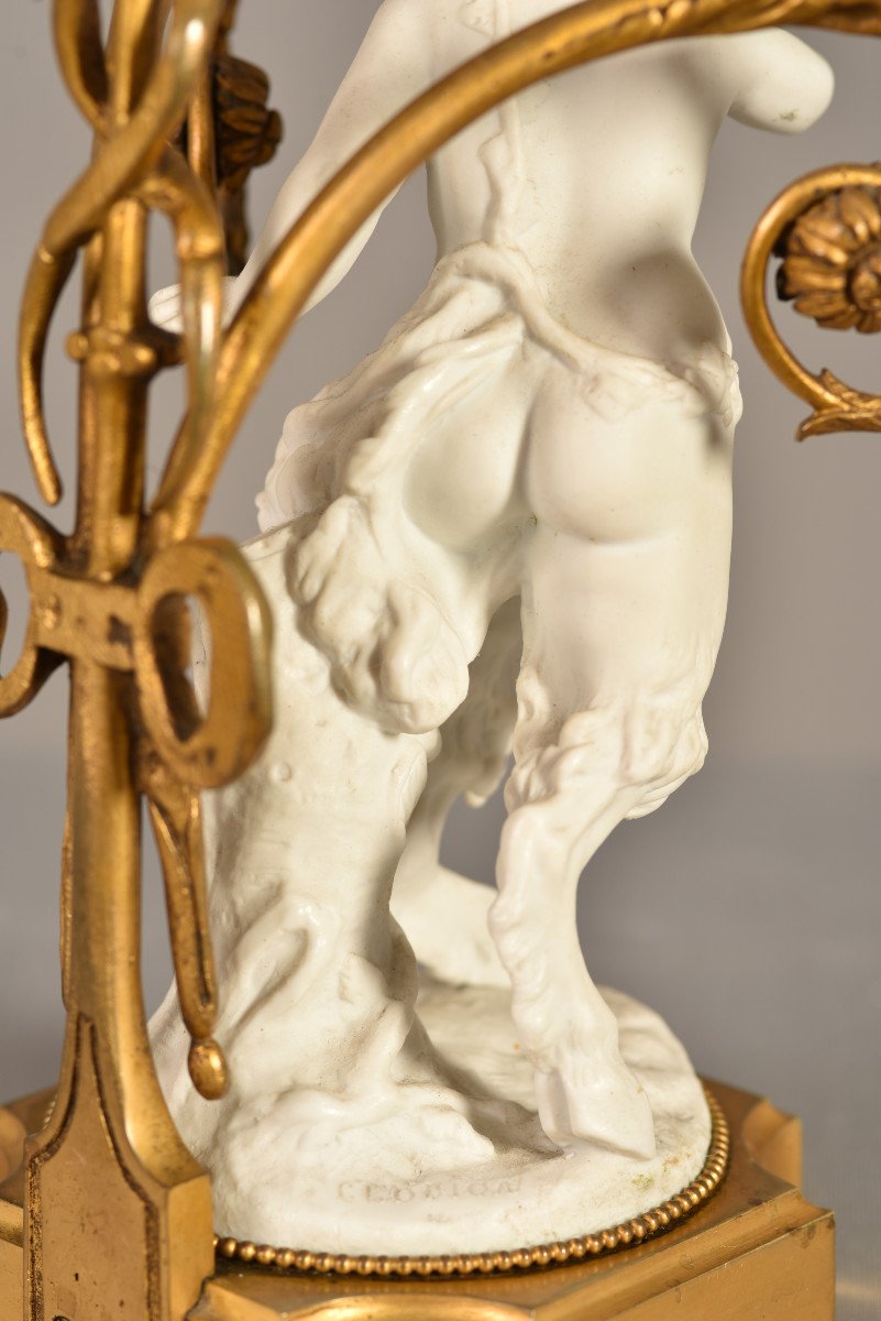 Clodion. Fauna At La Flute De Pan. Napoleon III Candlestick.-photo-4