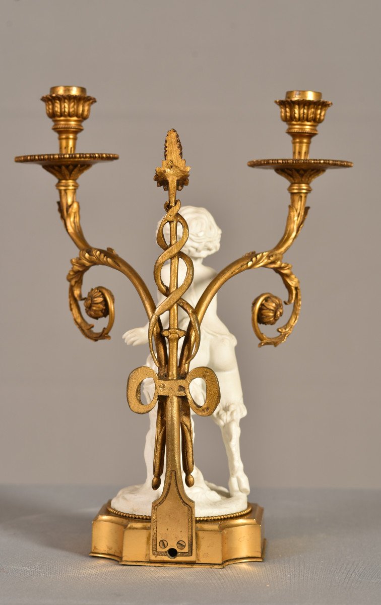 Clodion. Fauna At La Flute De Pan. Napoleon III Candlestick.-photo-7