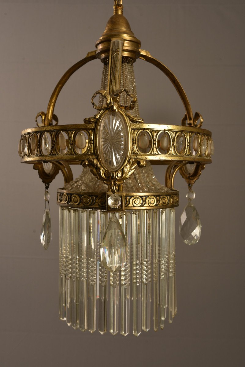 Art Nouveau Bronze And Crystal Chandelier. 1920.-photo-3