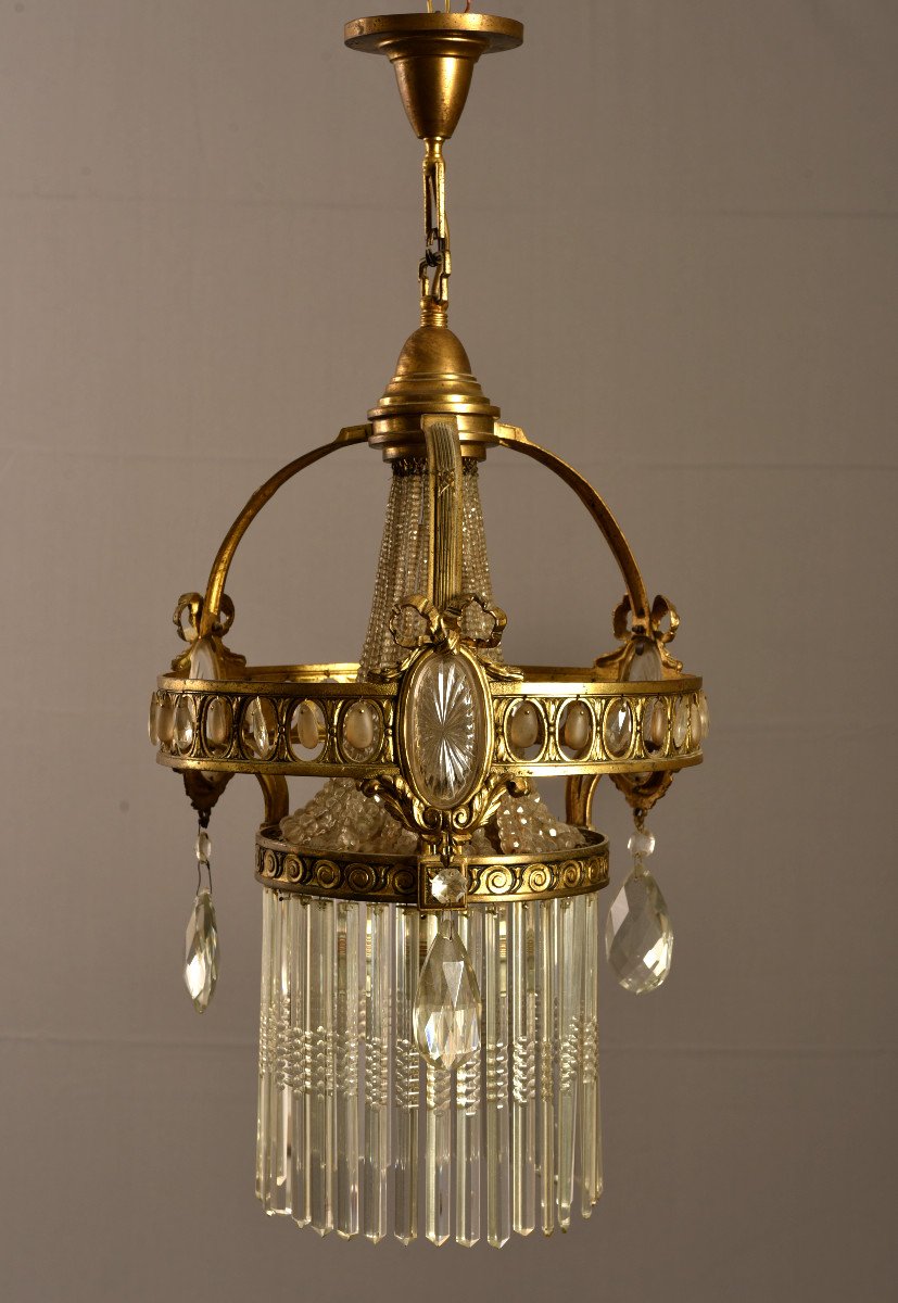 Art Nouveau Bronze And Crystal Chandelier. 1920.