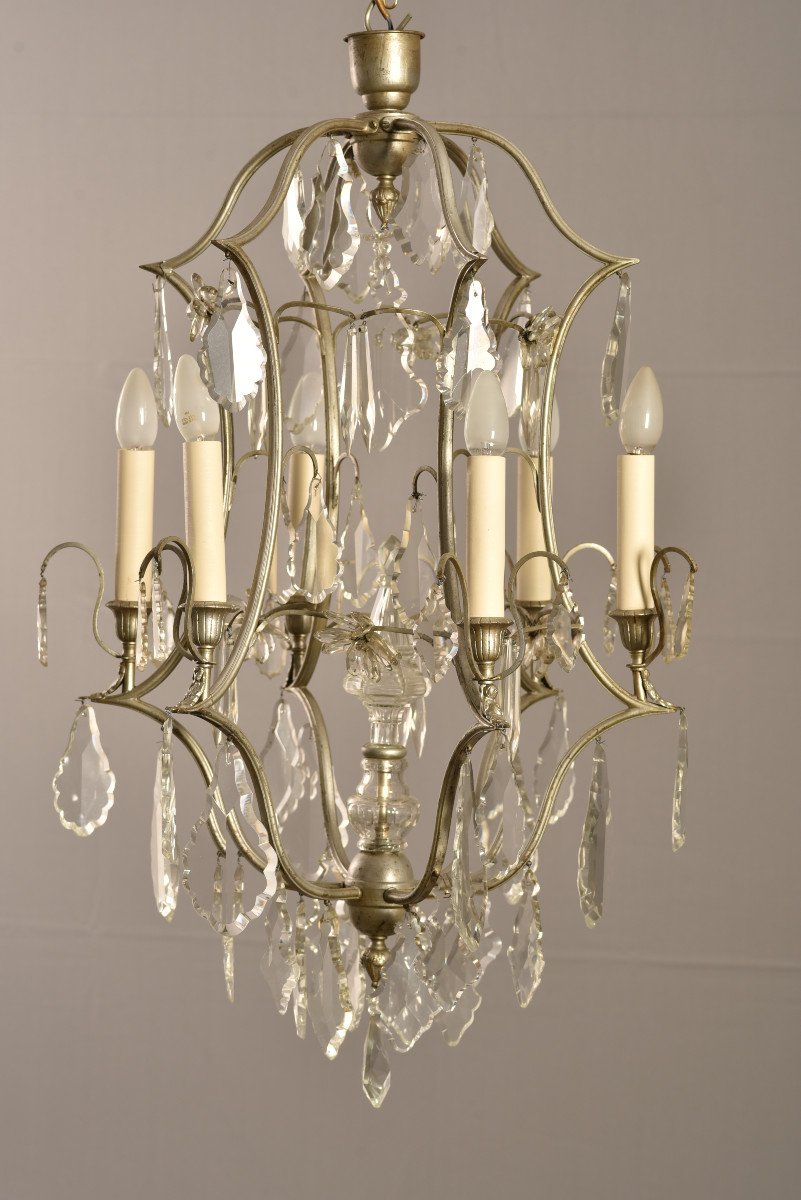 Proantic: Imposant Lustre Cage Argenté. 1920.