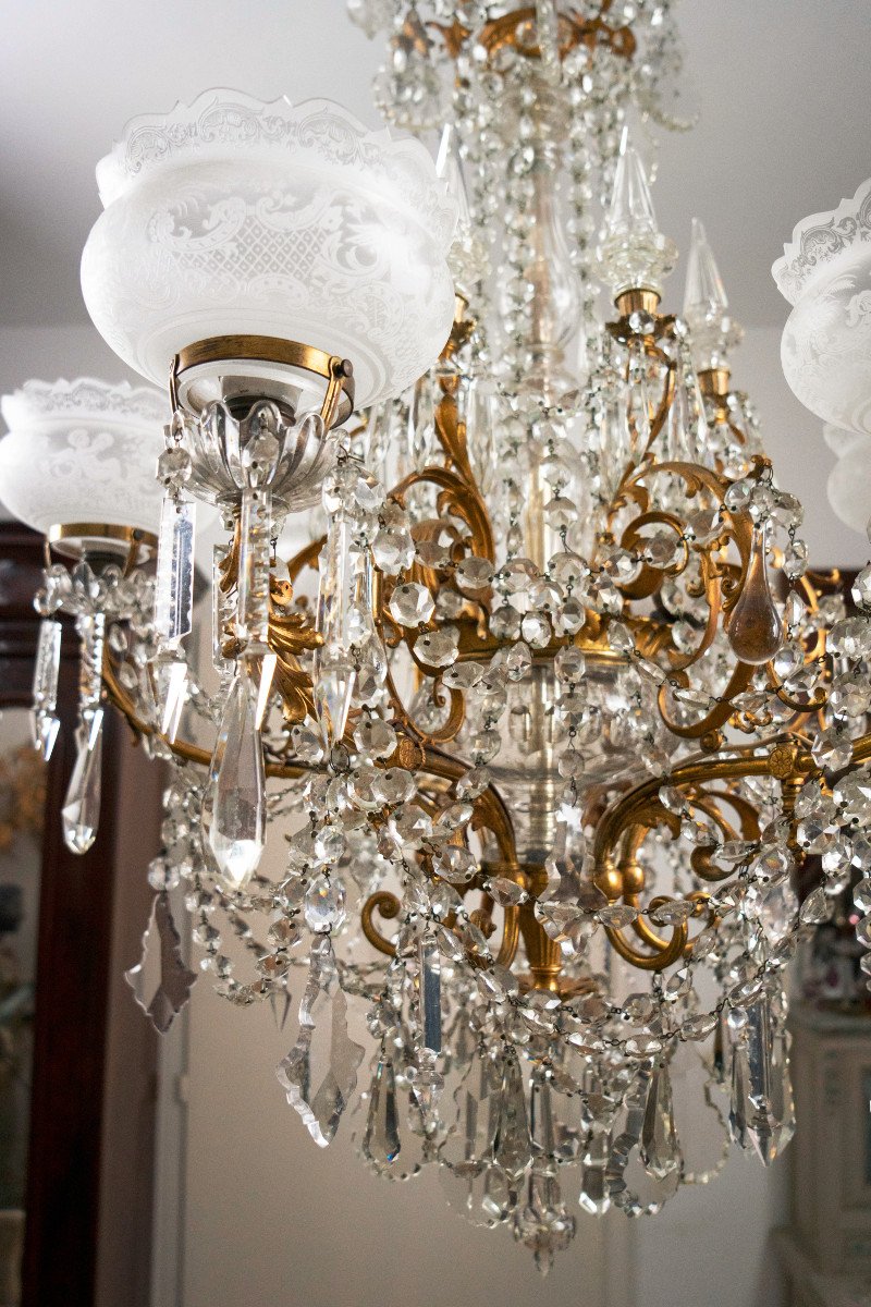 Proantic: Imposant Lustre En Bronze Et Cristal. Baccarat.