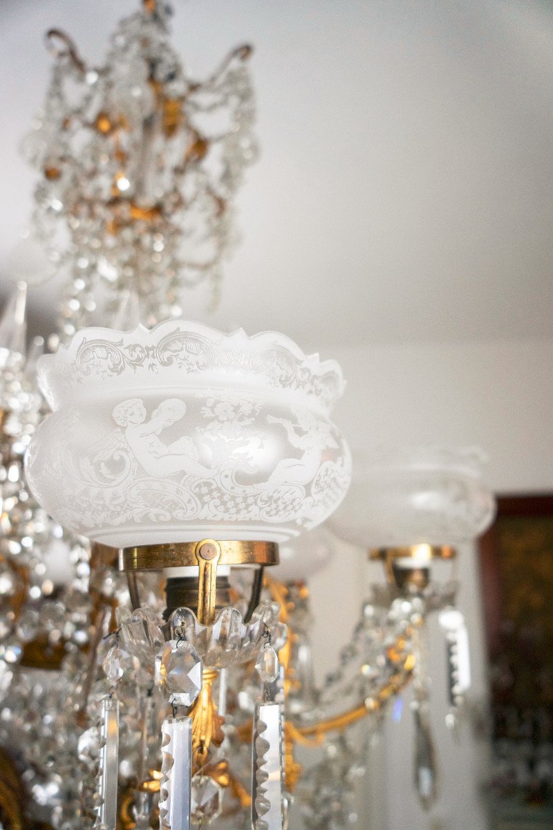 Proantic: Imposant Lustre En Bronze Et Cristal. Baccarat.