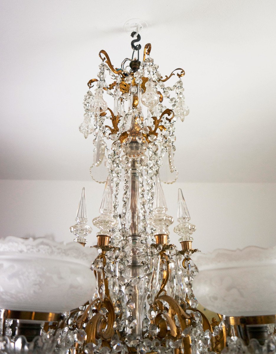 Imposant Lustre En Bronze Et Cristal. Baccarat.-photo-4