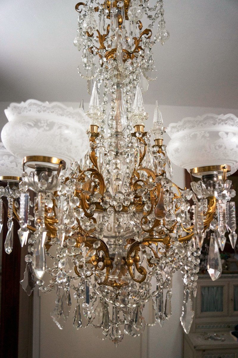 Proantic: Imposant Lustre En Bronze Et Cristal. Baccarat.