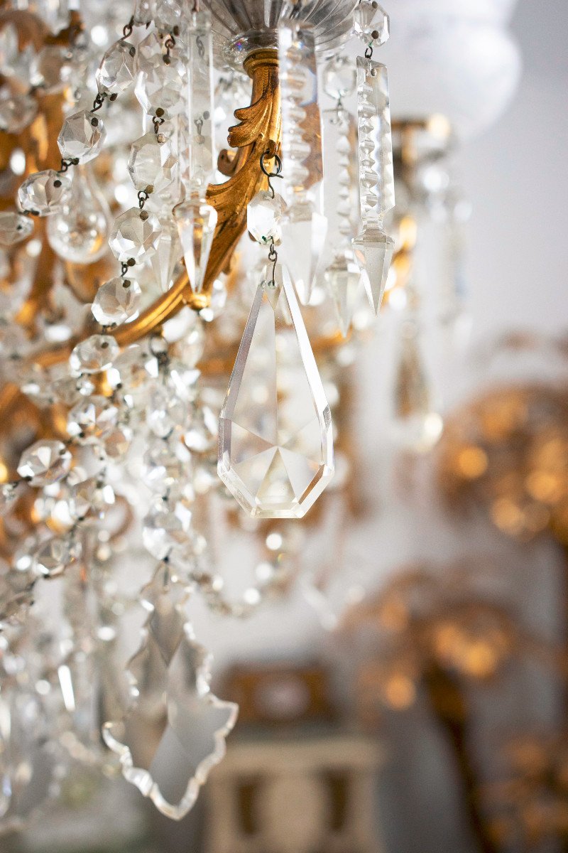 Proantic: Imposant Lustre En Bronze Et Cristal. Baccarat.
