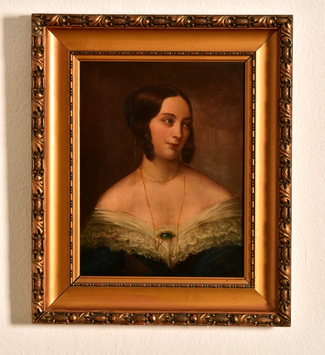 Biedemeier Portrait. On Wood. Woman Of The Bourgeoisie.-photo-6