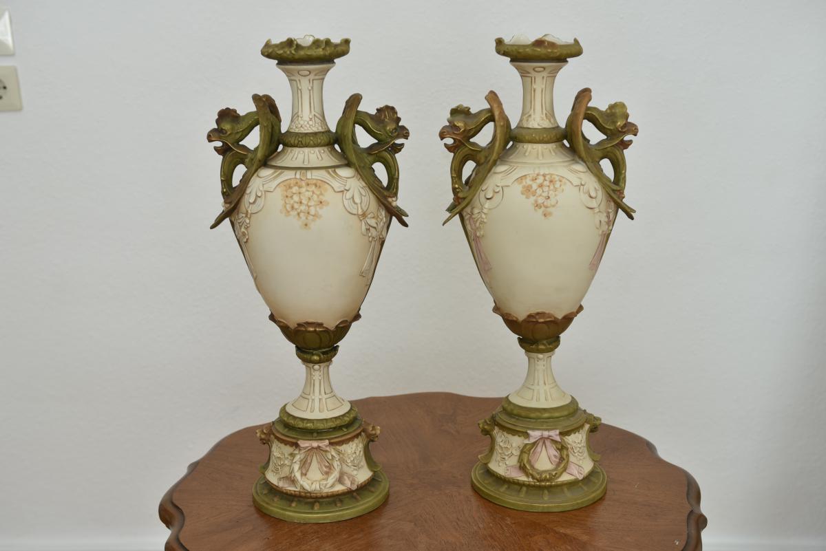 Art Nouveau. Paire De Vases Royal Dux. Jugendstil-photo-2