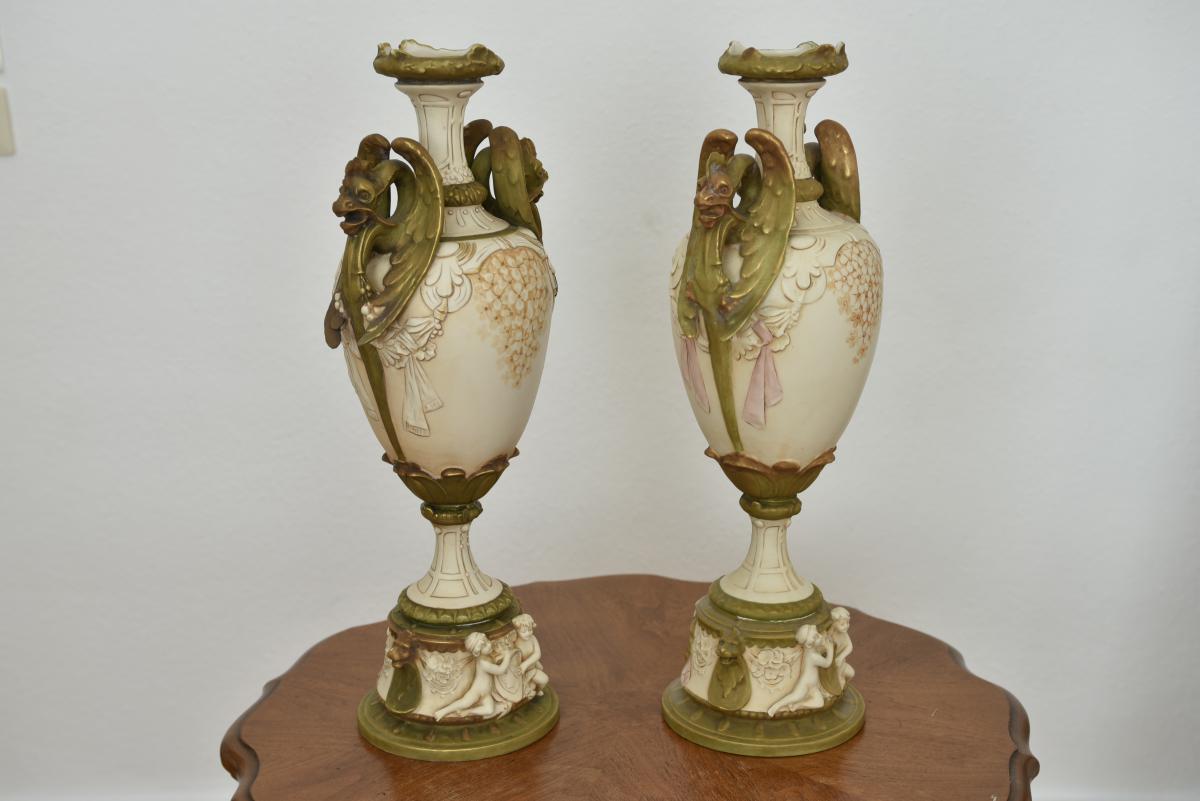 Art Nouveau. Paire De Vases Royal Dux. Jugendstil-photo-1