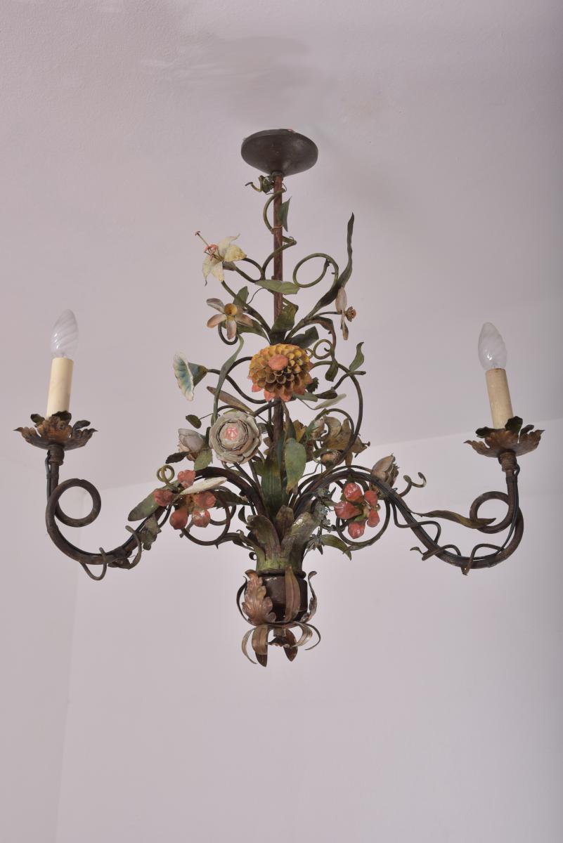 Suspension Charles X. Wrought Iron Polychrome.-photo-3