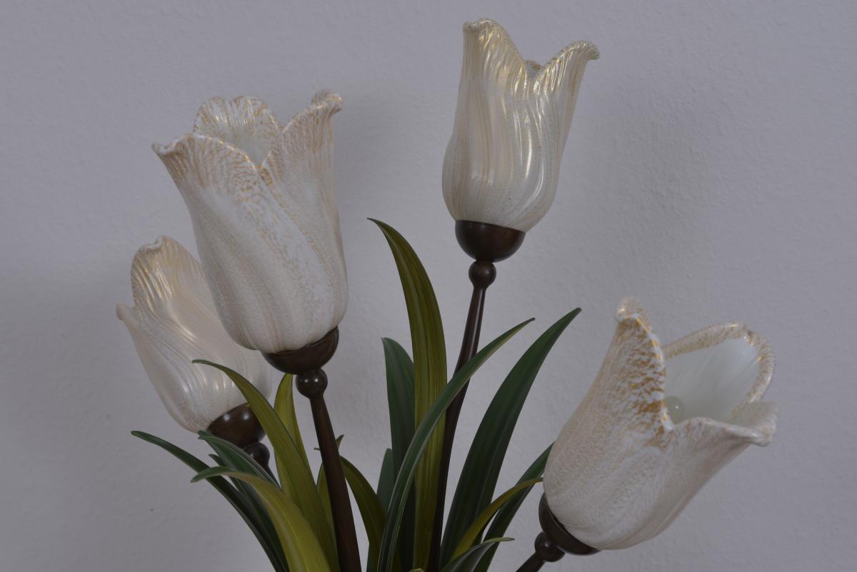 Murano. Lampe. Bouquet De Tulipes Dans Un Vase En Cristal-photo-2