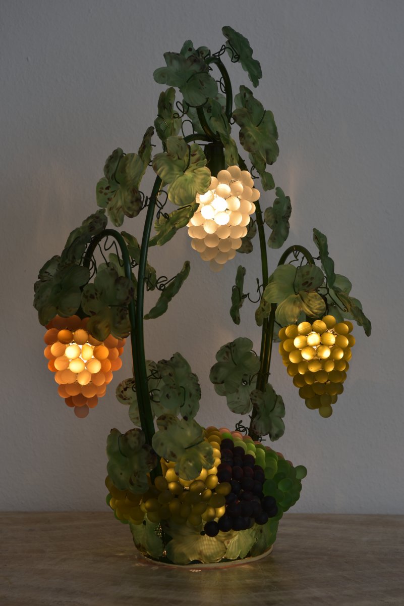 Lampe. Cesare Toso. Corbeille De Raisins. Murano 1970.-photo-4