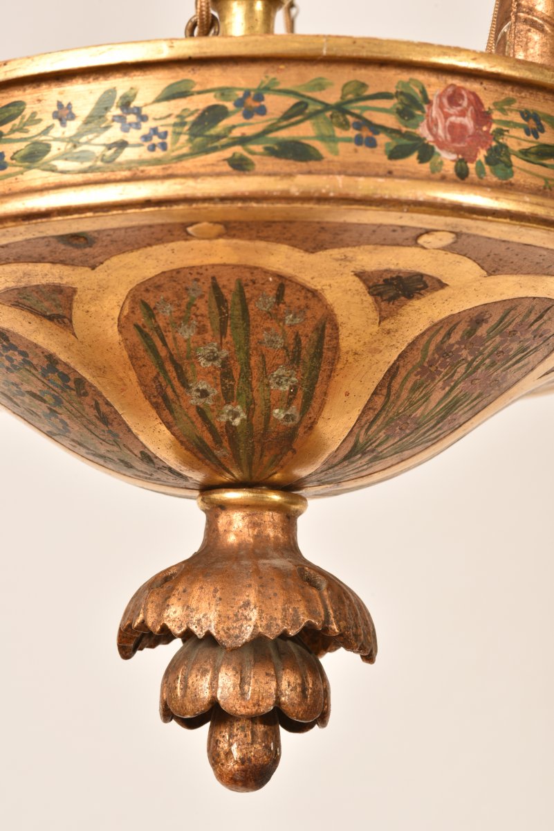 Lustre Biedermeier En Bois Doré. Allemagne 1820.-photo-3