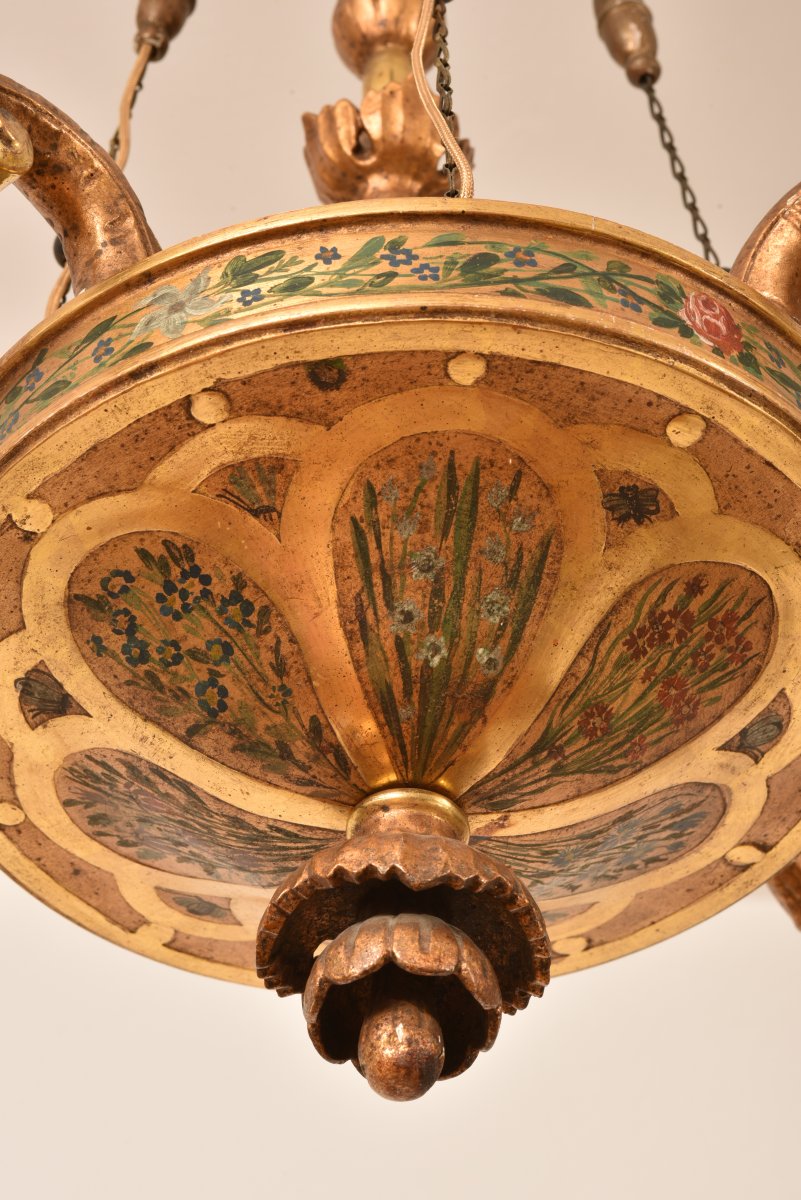 Biedermeier Chandelier In Golden Wood. Germany 1820.-photo-4