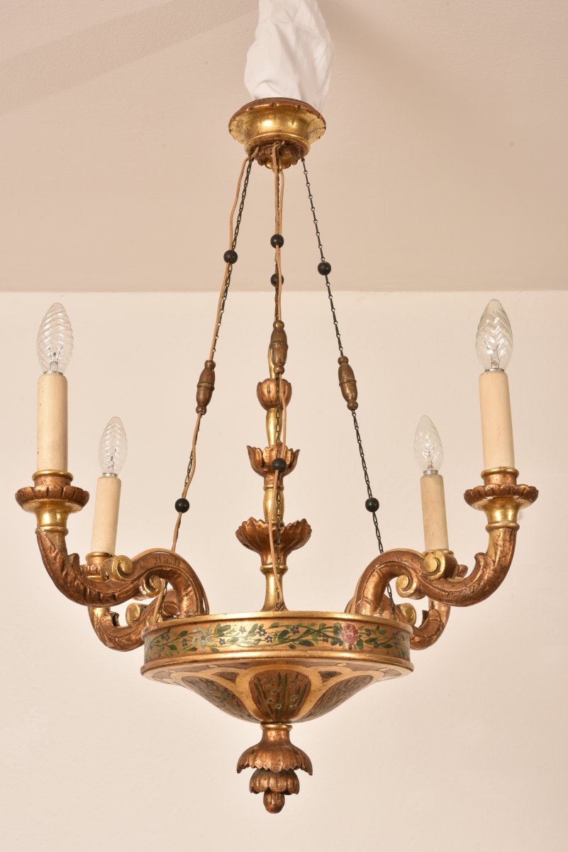 Biedermeier Chandelier In Golden Wood. Germany 1820.