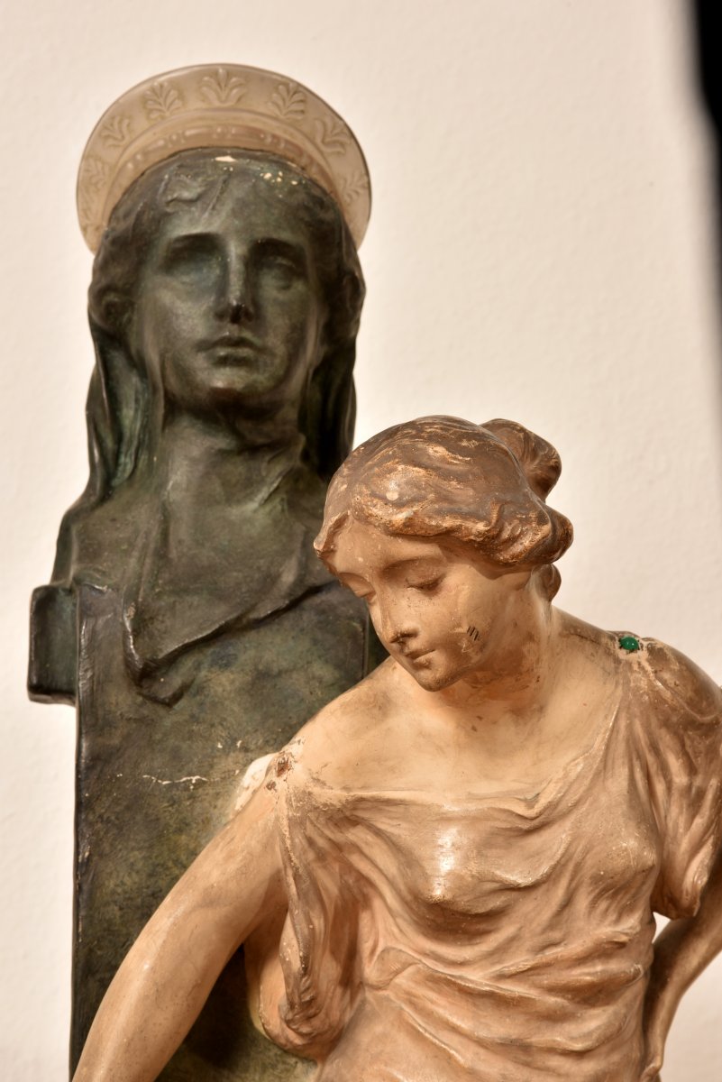 Goldscheider.  Imposante Sculpture Signée E. Tell.  Art Nouveau. 90cm-photo-4