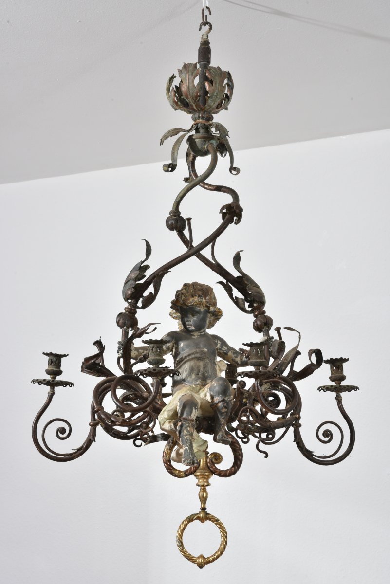 Suspension. Candlestick. Charles X. Wrought Iron And Zinc.-photo-2