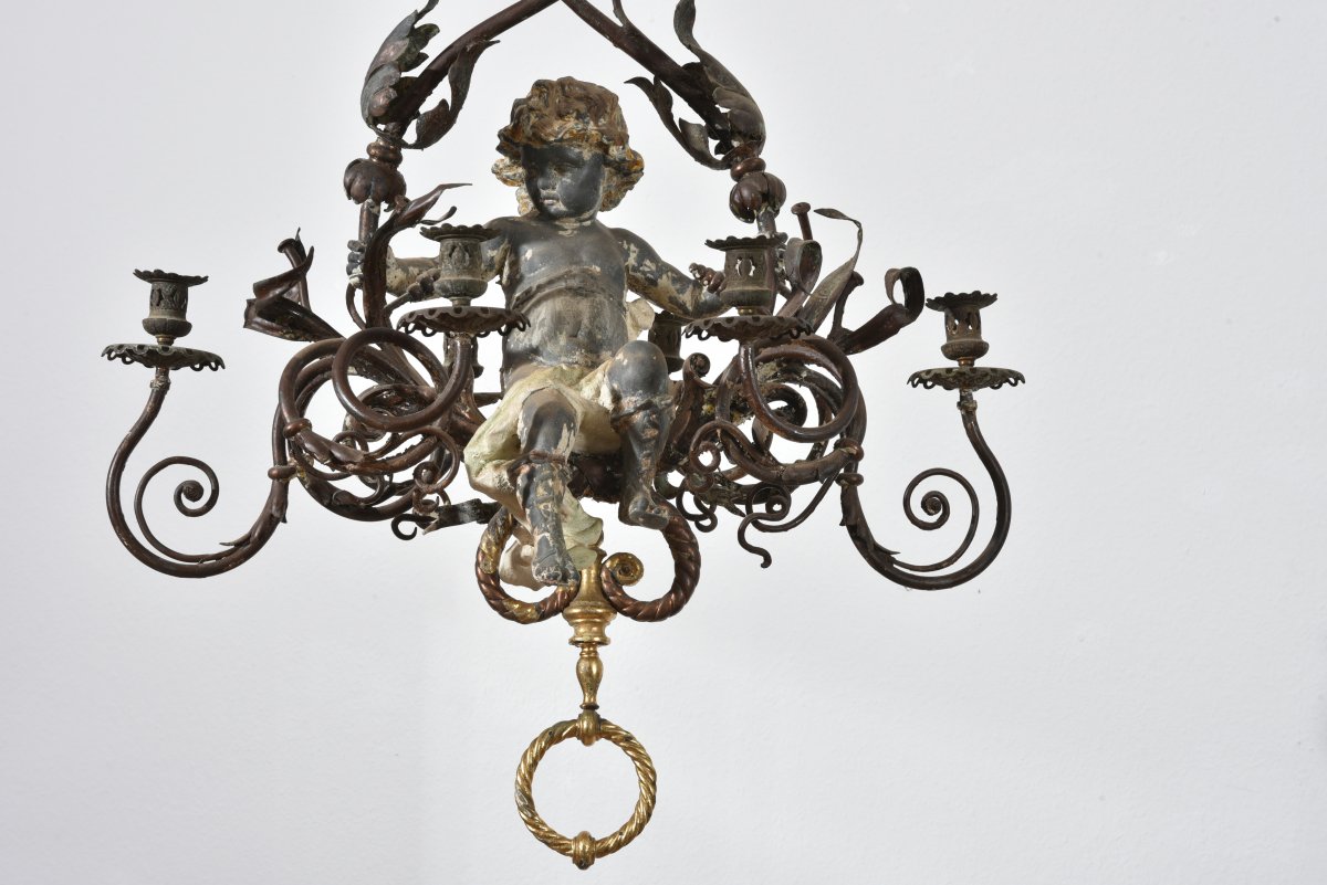 Suspension. Candlestick. Charles X. Wrought Iron And Zinc.-photo-7