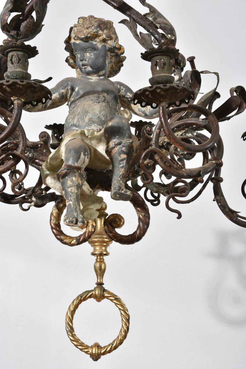 Suspension. Candlestick. Charles X. Wrought Iron And Zinc.