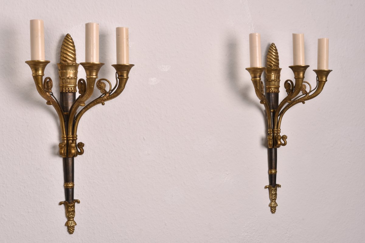 Pair Of Bronze Sconces. Empire Style.-photo-2