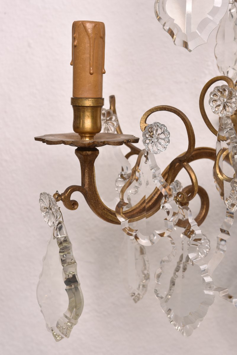 Imposing Pair Of Bronze And Crystal Sconces.-photo-4