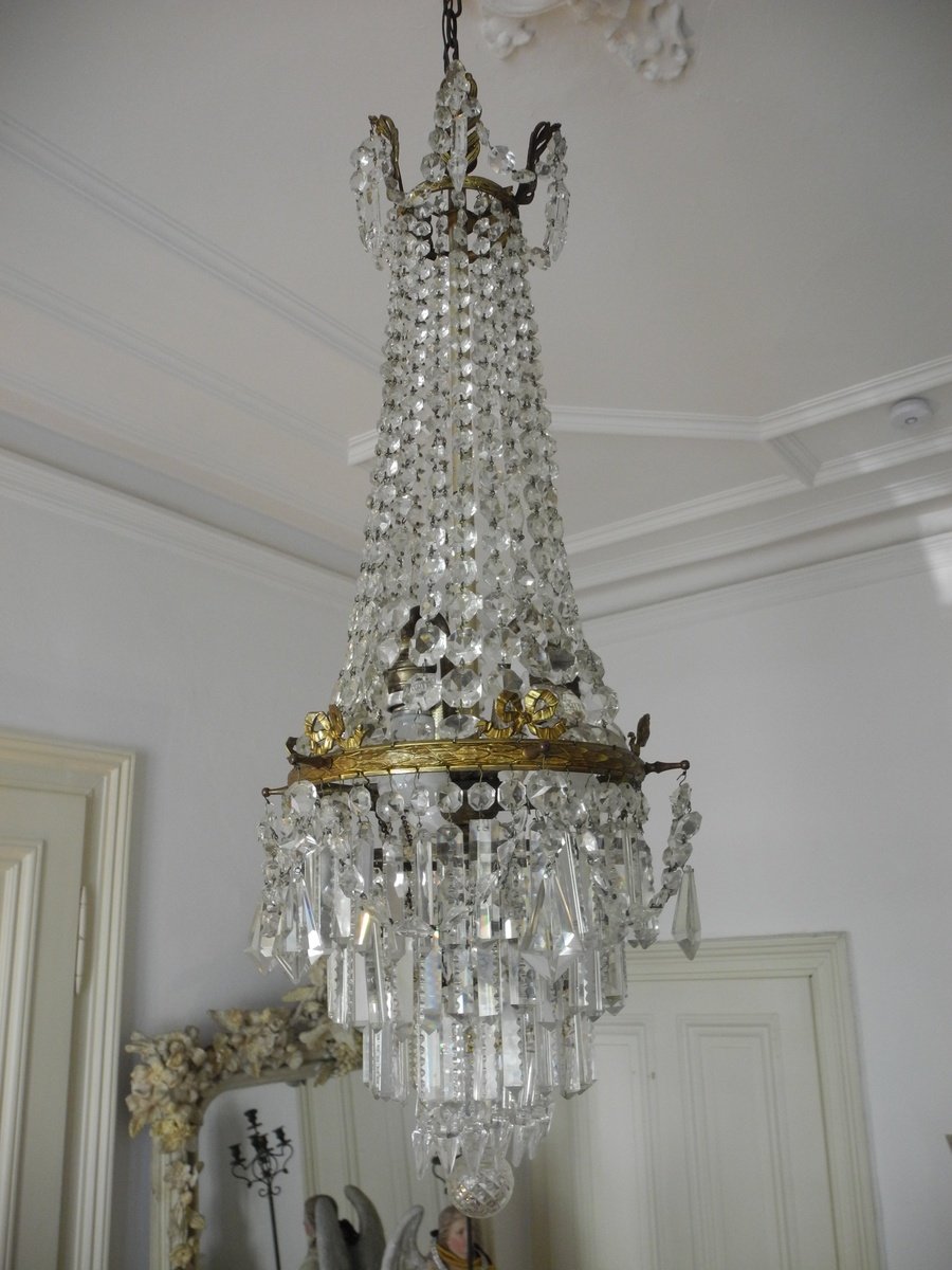 Lustre En Bronze Et Cristal. Chandelier. 1900.-photo-1