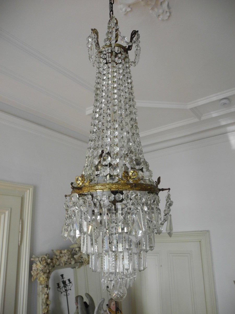 Chandelier In Bronze And Crystal. Candlestick. 1900.-photo-1