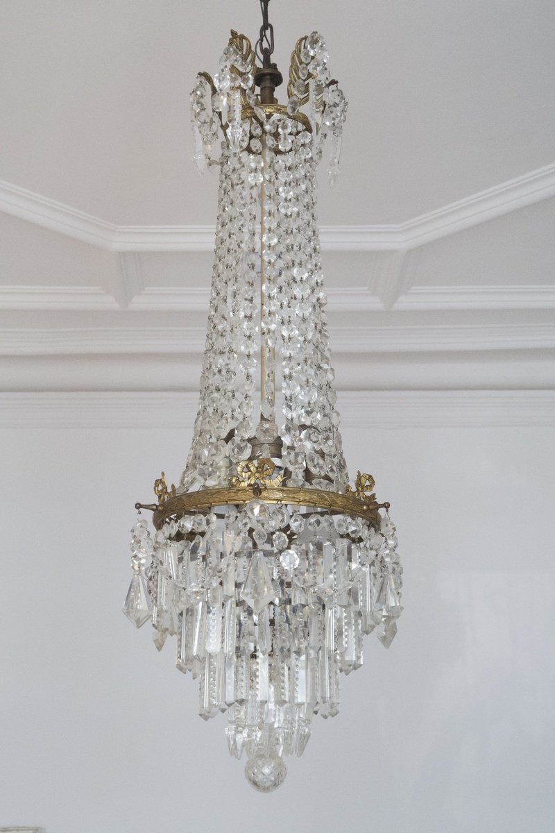 Chandelier In Bronze And Crystal. Candlestick. 1900.