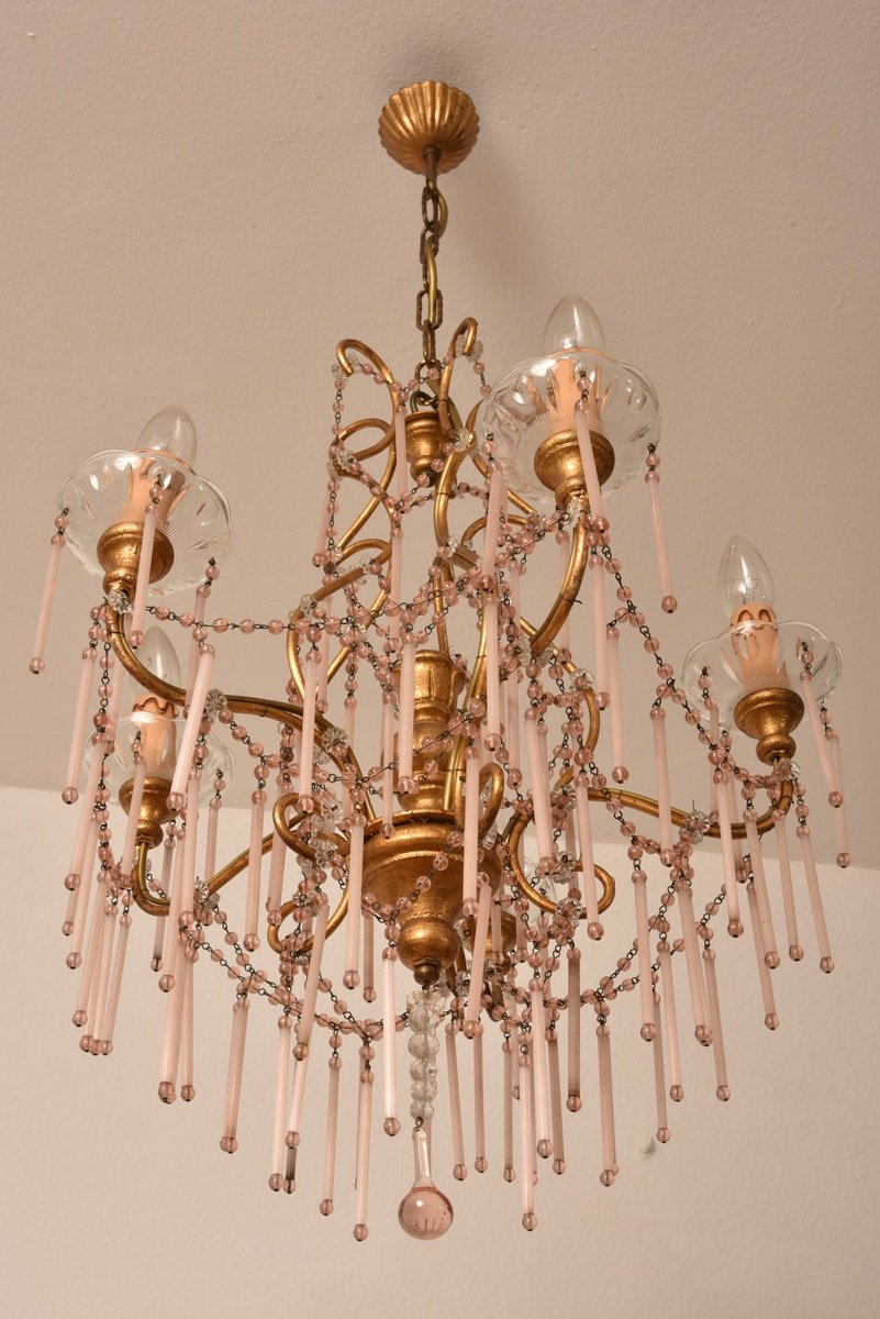 Venetian Chandelier Pink Tassels. 1960s.-photo-4