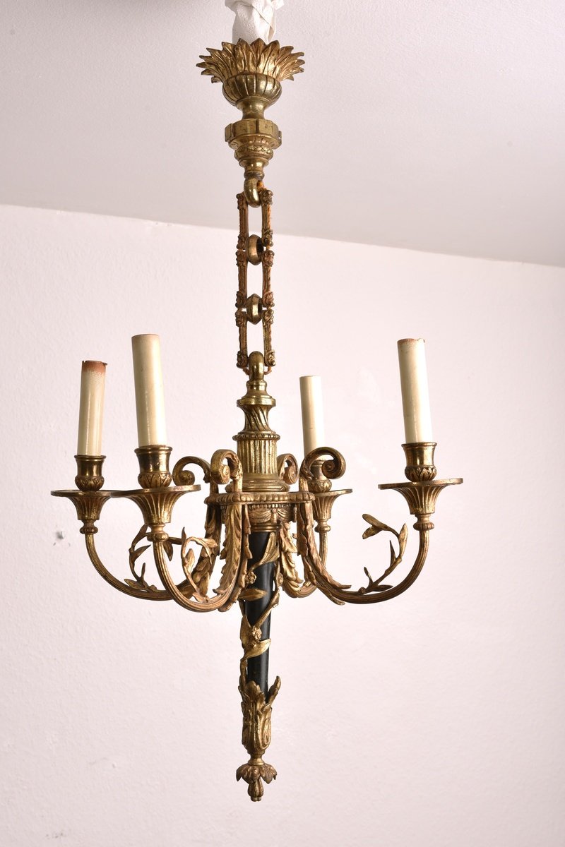 Chandelier In Bronze And Louis XVI Style Sconces.-photo-2