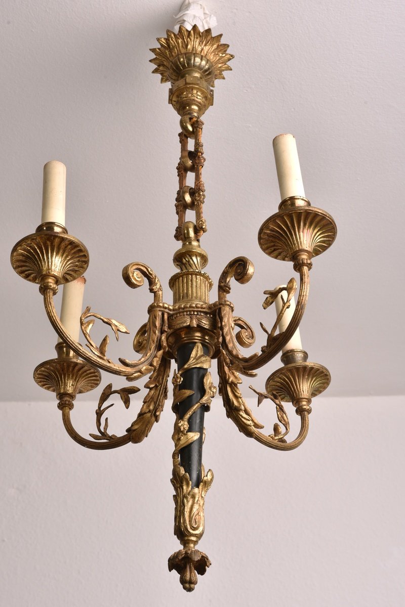 Chandelier In Bronze And Louis XVI Style Sconces.-photo-3