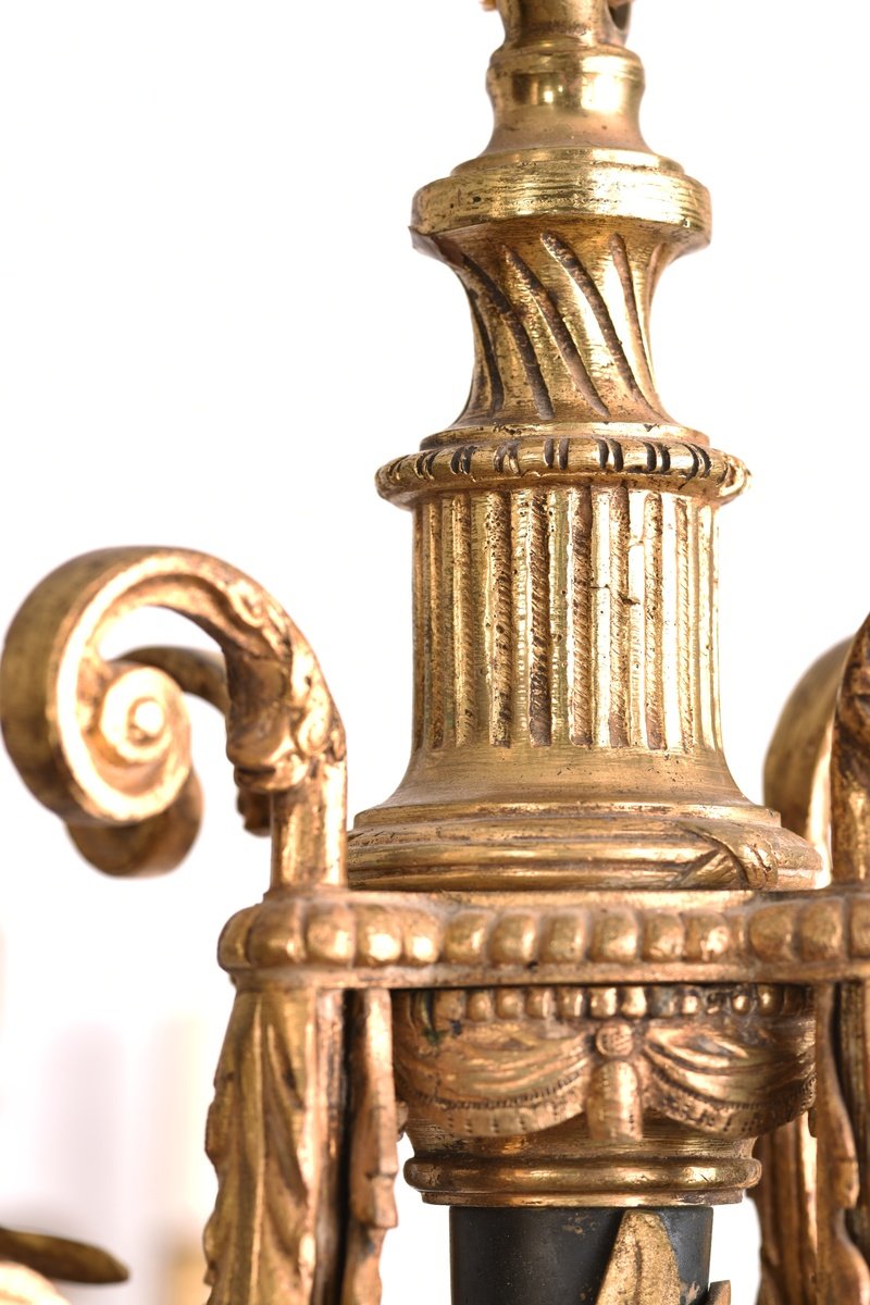 Chandelier In Bronze And Louis XVI Style Sconces.-photo-6