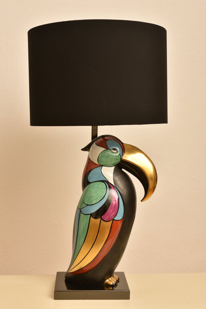 Lampe Toucan En Porcelaine. Italie 1970. Le Porcellane Manifattura Artistica.